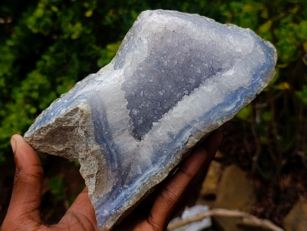Natural Zig Zag Blue Lace Agate Geode Specimen x 1 From Nsanje, Malawi
