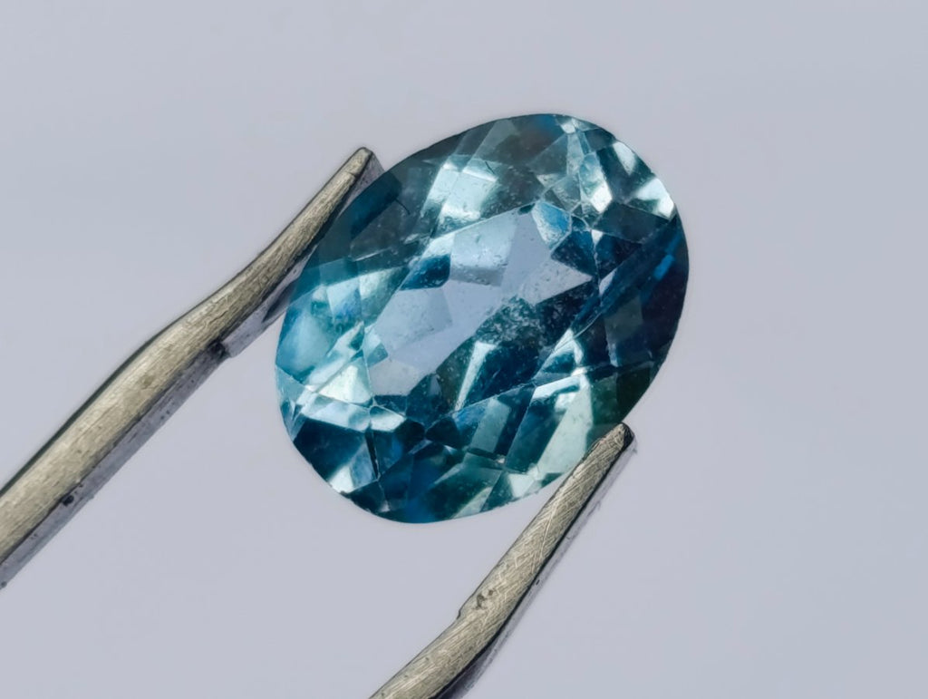 Polished Set of 10 Blue Topaz Faceted Brilliant Oval Cut Stones x 1 From Switzerland