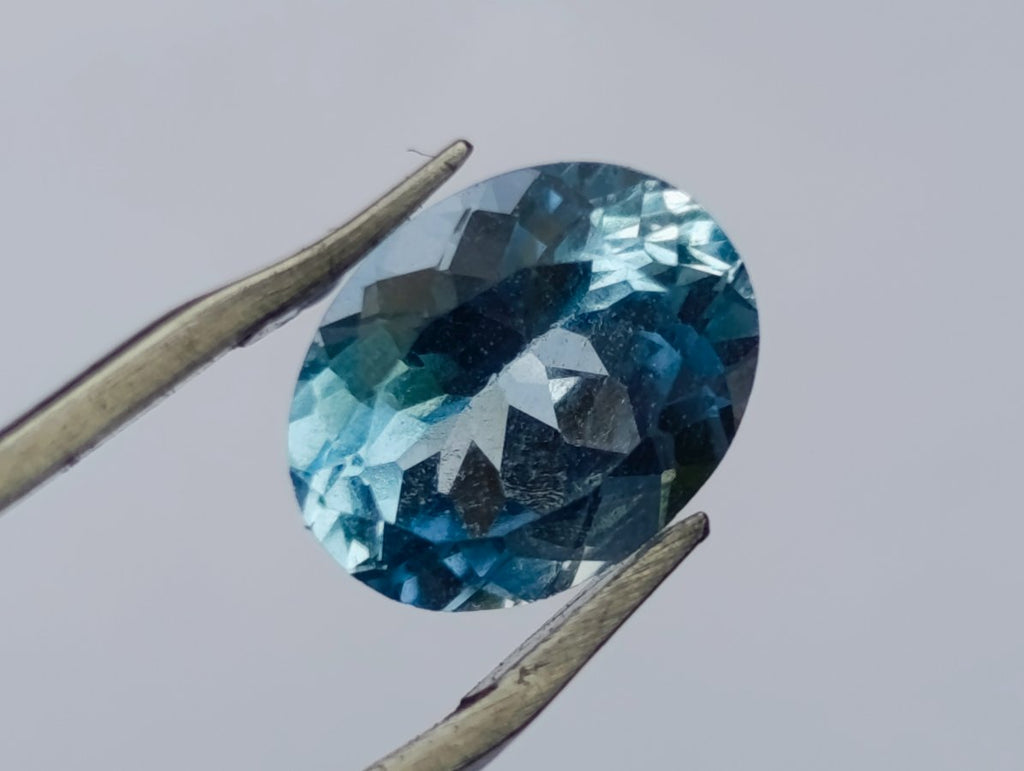Polished Set of 10 Blue Topaz Faceted Brilliant Oval Cut Stones x 1 From Switzerland
