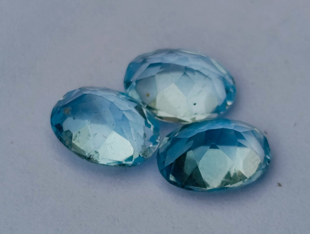 Polished Set of 10 Blue Topaz Faceted Brilliant Oval Cut Stones x 1 From Switzerland