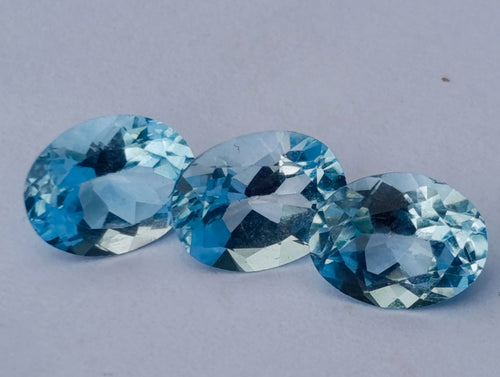 Polished Set of 10 Blue Topaz Faceted Brilliant Oval Cut Stones x 1 From Switzerland