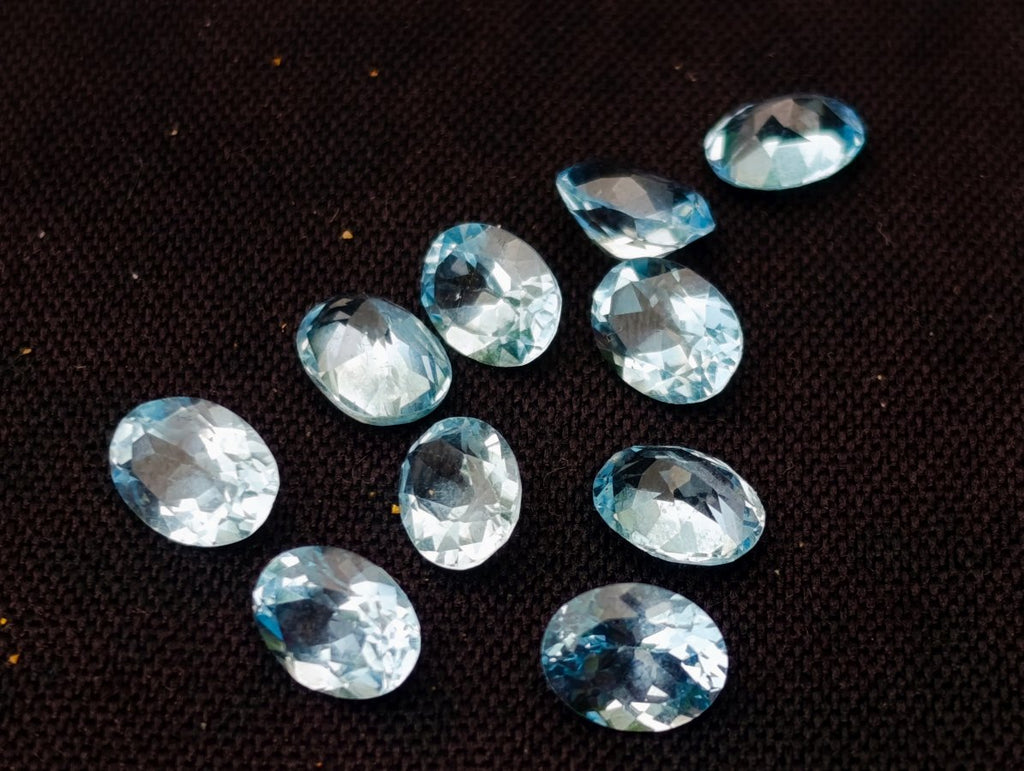 Polished Set of 10 Blue Topaz Faceted Brilliant Oval Cut Stones x 1 From Switzerland