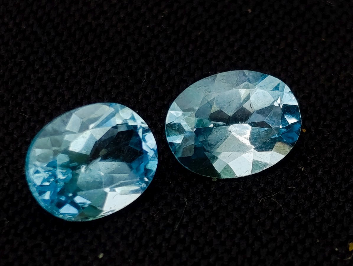 Polished Set of 10 Blue Topaz Faceted Brilliant Oval Cut Stones x 1 From Switzerland