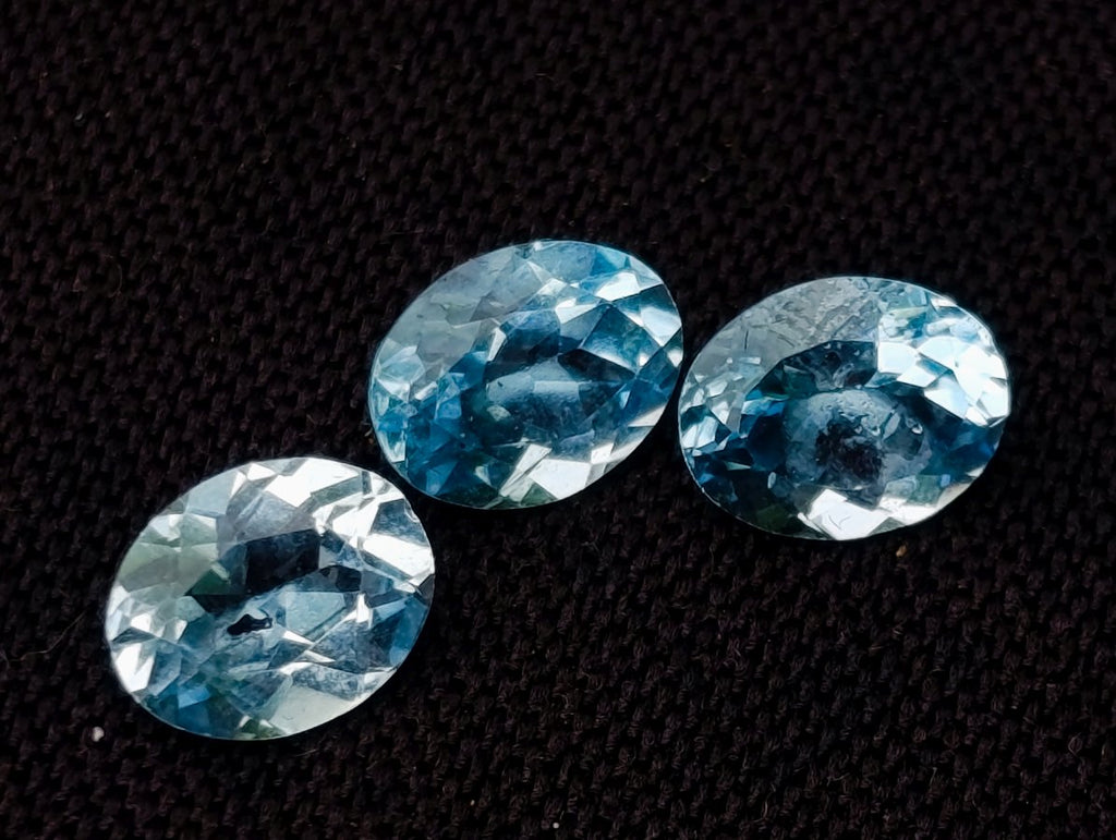 Polished Set of 10 Blue Topaz Faceted Brilliant Oval Cut Stones x 1 From Switzerland