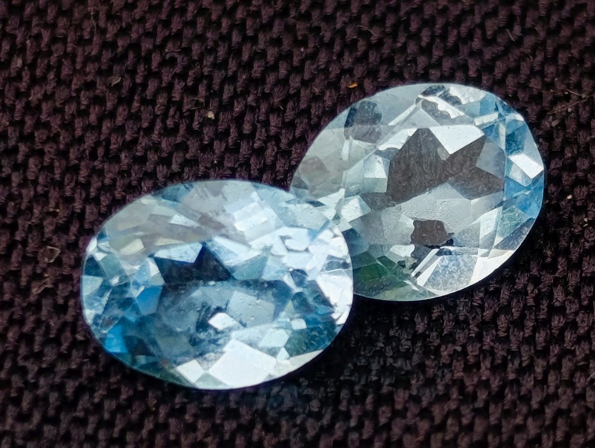 Polished Set of 10 Blue Topaz Faceted Brilliant Oval Cut Stones x 1 From Switzerland