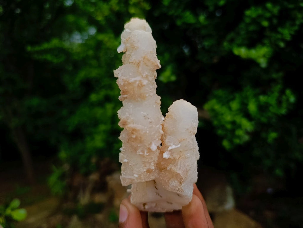 Natural Triple Chalcedony Stalactite Formation with Stilbite Crystals and Apophyllite x 1 From Maharashtra, India