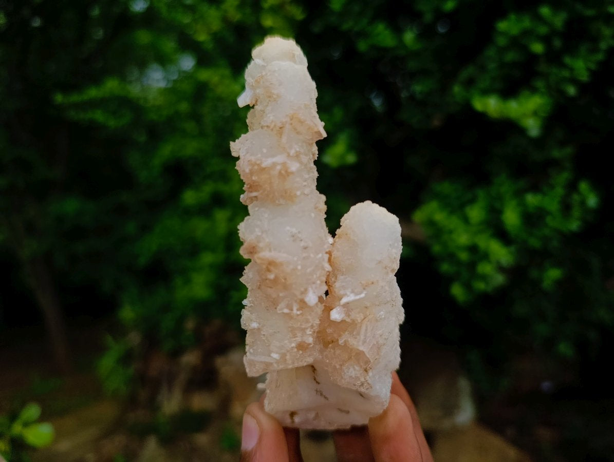 Natural Triple Chalcedony Stalactite Formation with Stilbite Crystals and Apophyllite x 1 From Maharashtra, India