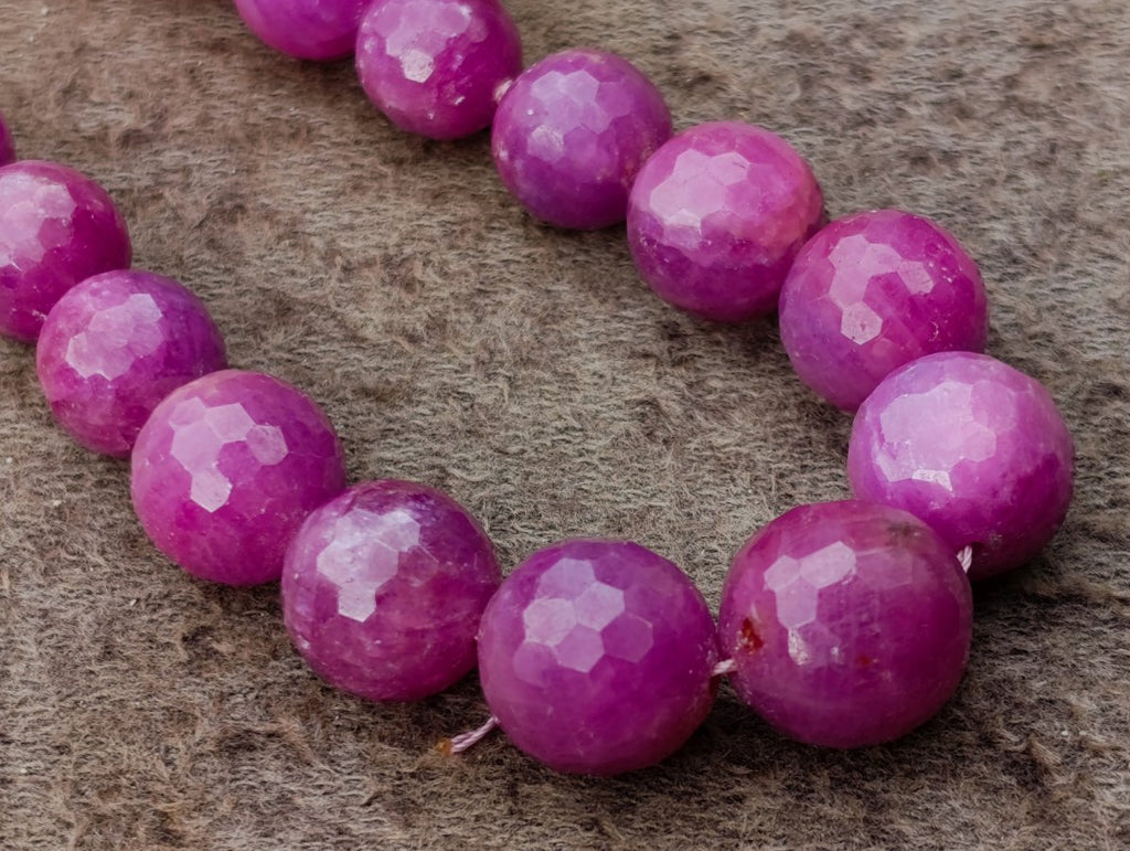 Hand Made Faceted Ruby Bead Necklace x 1 From Karnataka, India