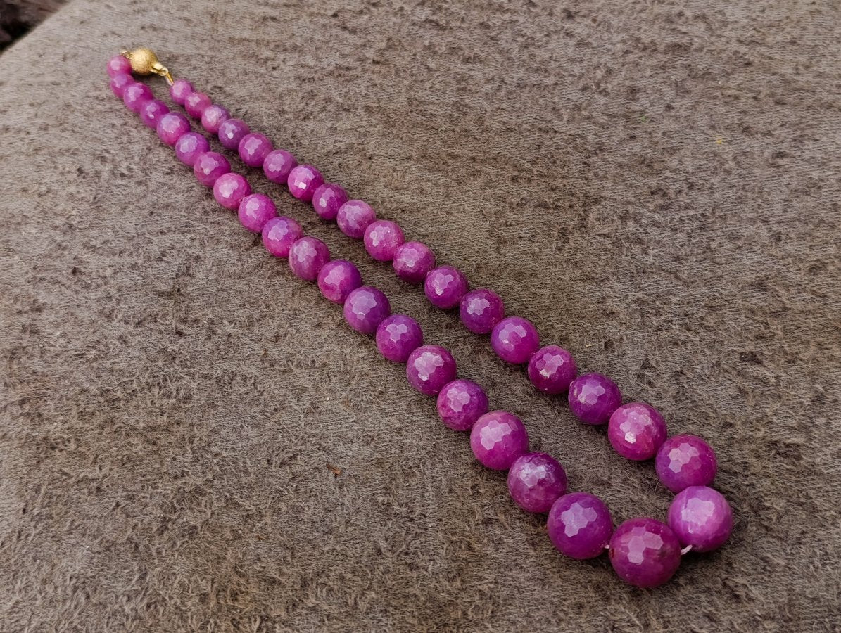 Hand Made Faceted Ruby Bead Necklace x 1 From Karnataka, India