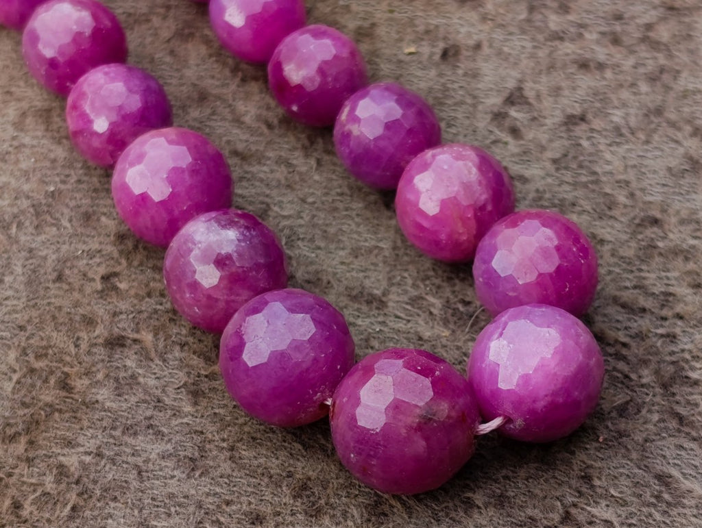Hand Made Faceted Ruby Bead Necklace x 1 From Karnataka, India