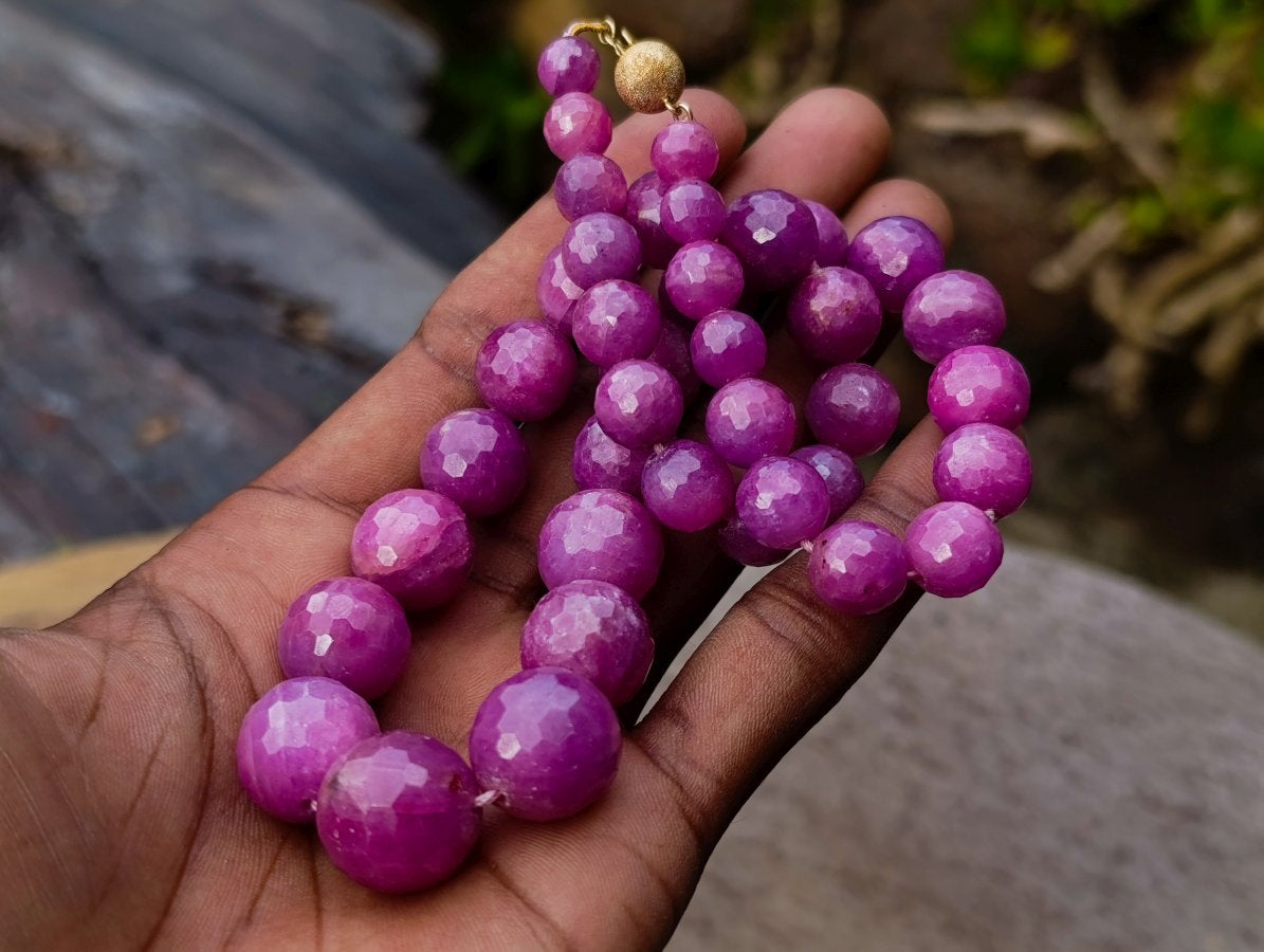 Hand Made Faceted Ruby Bead Necklace x 1 From Karnataka, India