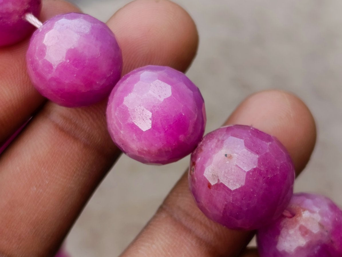 Hand Made Faceted Ruby Bead Necklace x 1 From Karnataka, India