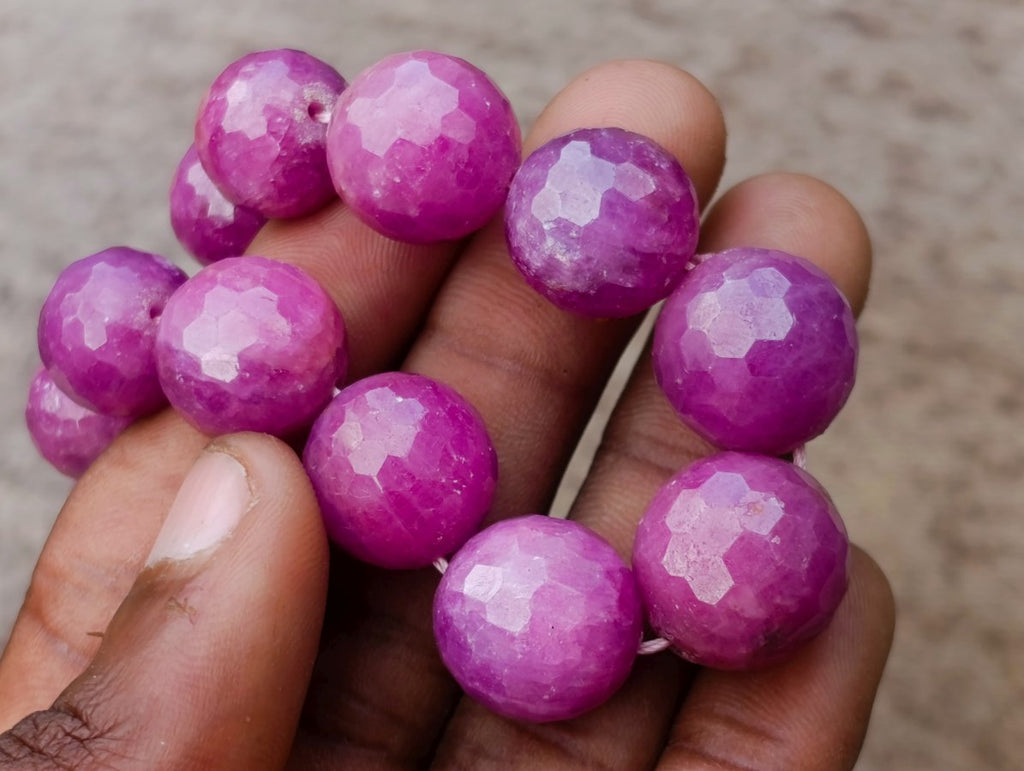 Hand Made Faceted Ruby Bead Necklace x 1 From Karnataka, India