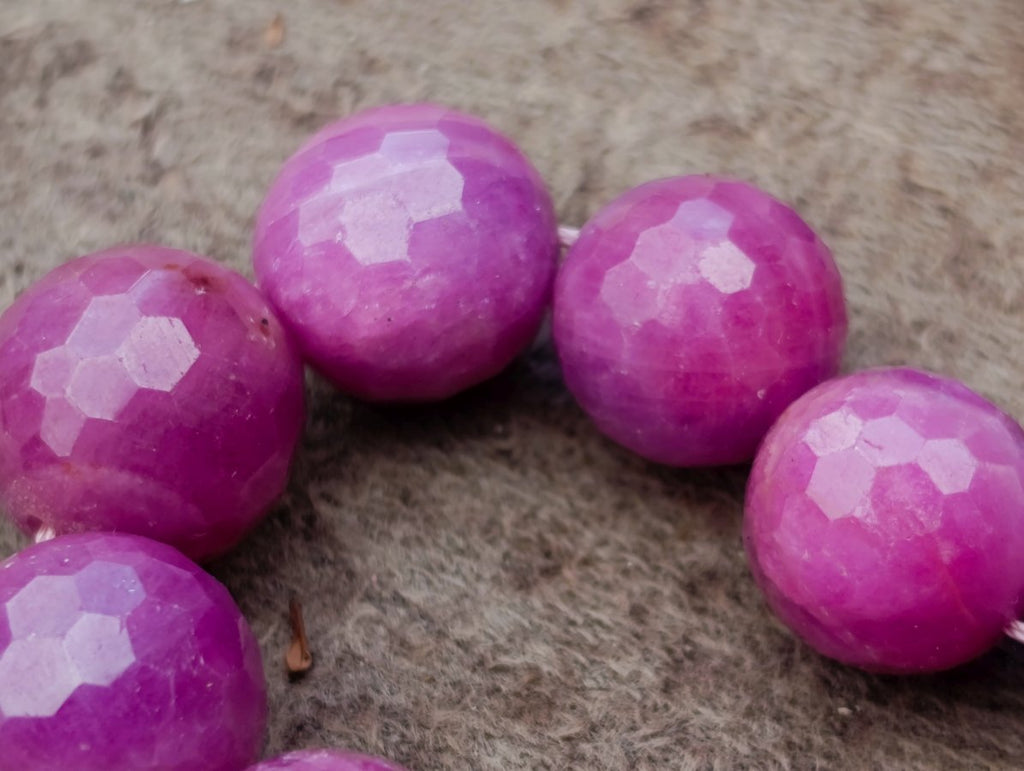 Hand Made Faceted Ruby Bead Necklace x 1 From Karnataka, India