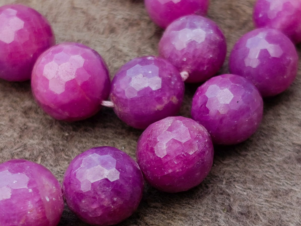 Hand Made Faceted Ruby Bead Necklace x 1 From Karnataka, India