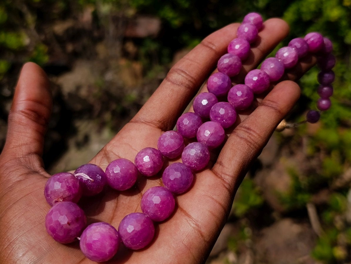 Hand Made Faceted Ruby Bead Necklace x 1 From Karnataka, India