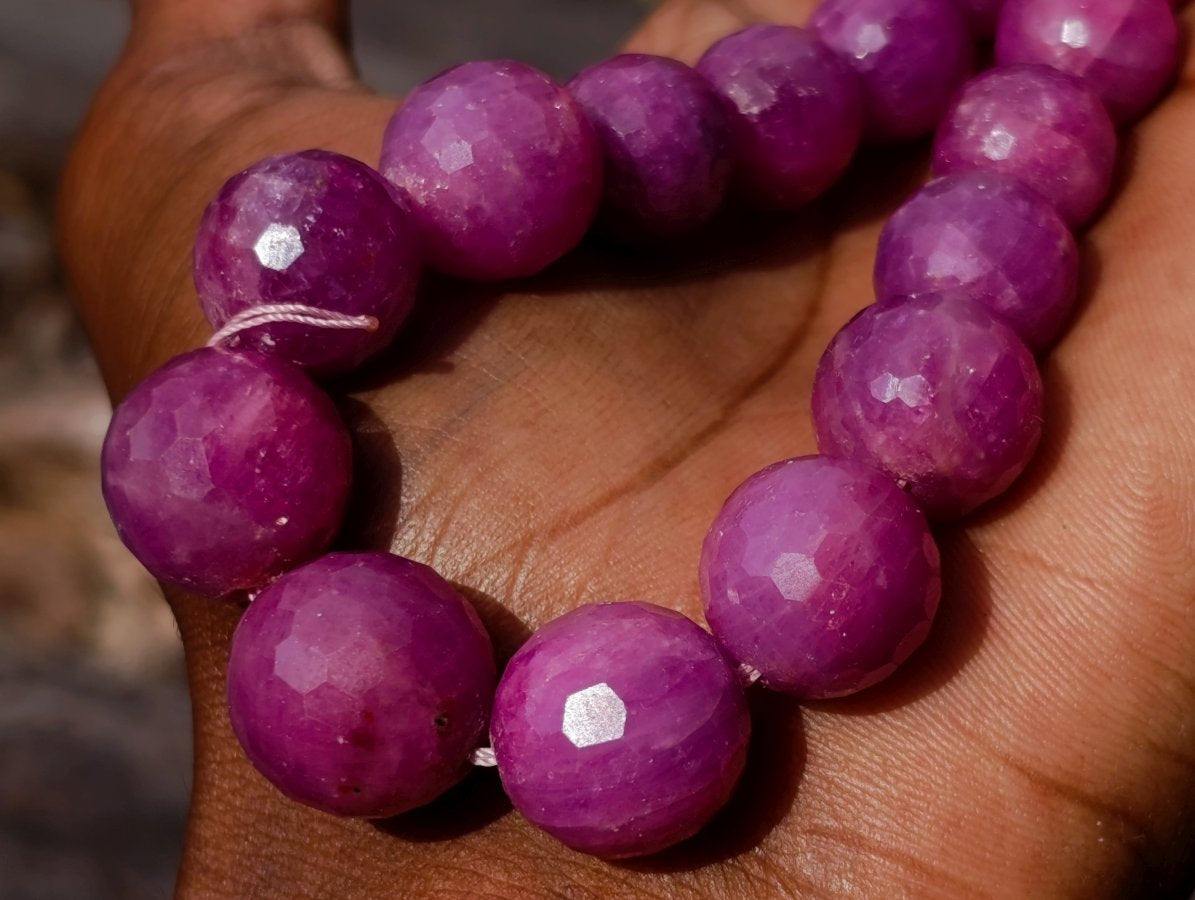 Hand Made Faceted Ruby Bead Necklace x 1 From Karnataka, India