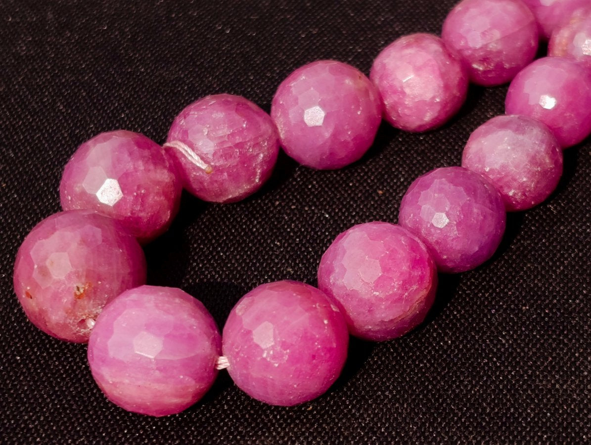 Hand Made Faceted Ruby Bead Necklace x 1 From Karnataka, India