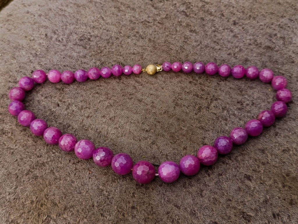 Hand Made Faceted Ruby Bead Necklace x 1 From Karnataka, India