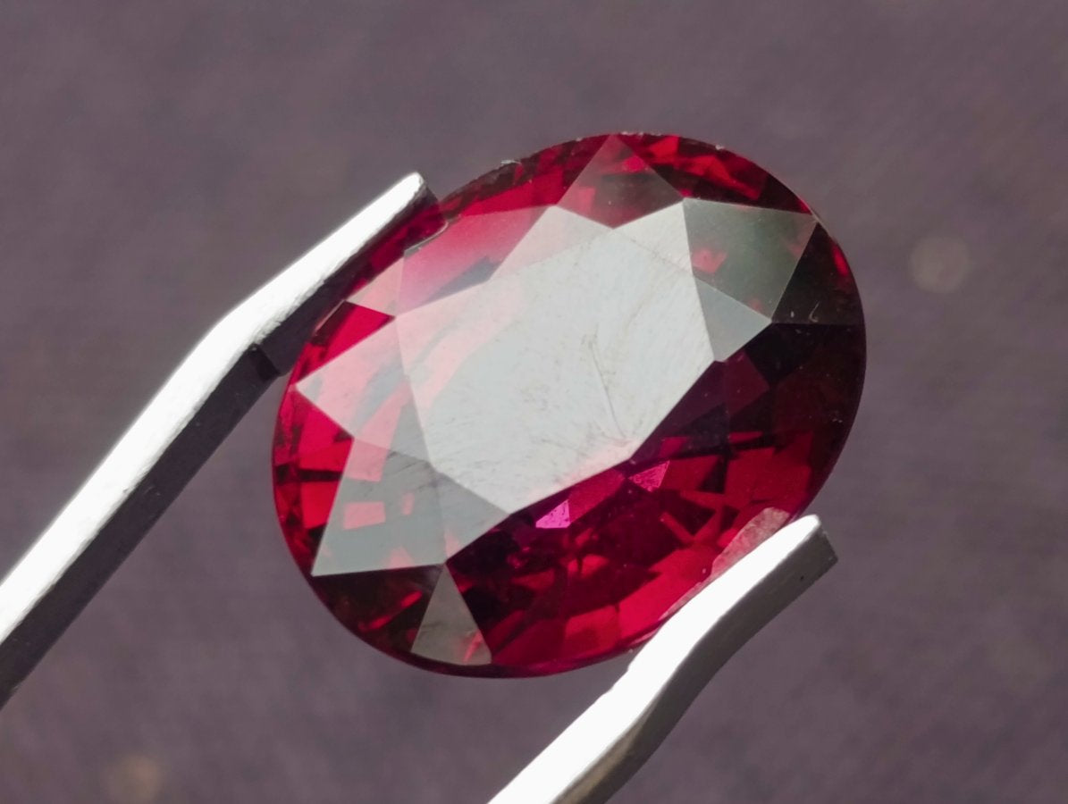 Polished Superb Bright Raspberry Gem Red Rhodolite Garnet Faceted Stone x 1 From Tanga, Tanzania