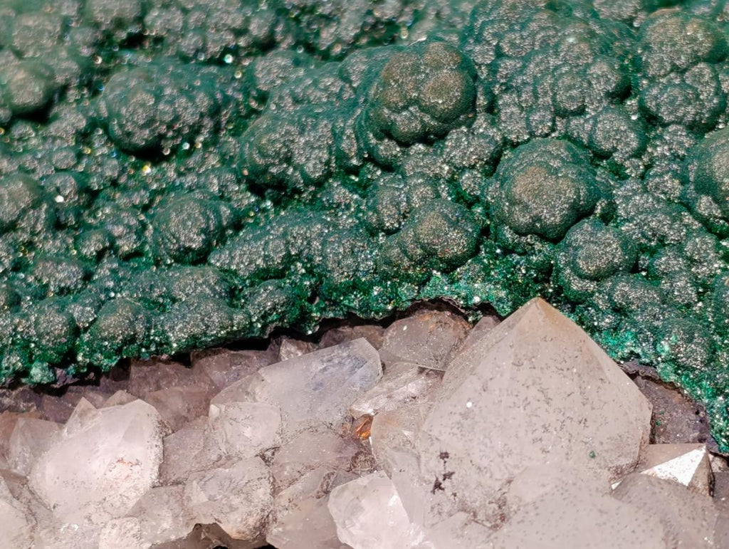 Natural Superb XL Crystalline Botryoidal Malachite Double Sided Floater Specimen with a Metal Display Stand x 1 From Kolwezi, Congo