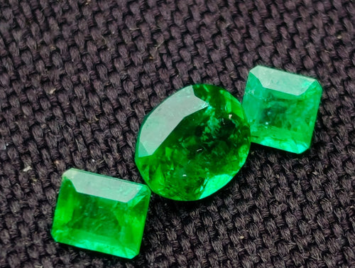 Polished Set of 3 Sandawana Emerald Faceted Stones x 1 From Sandawana, Zimbabwe