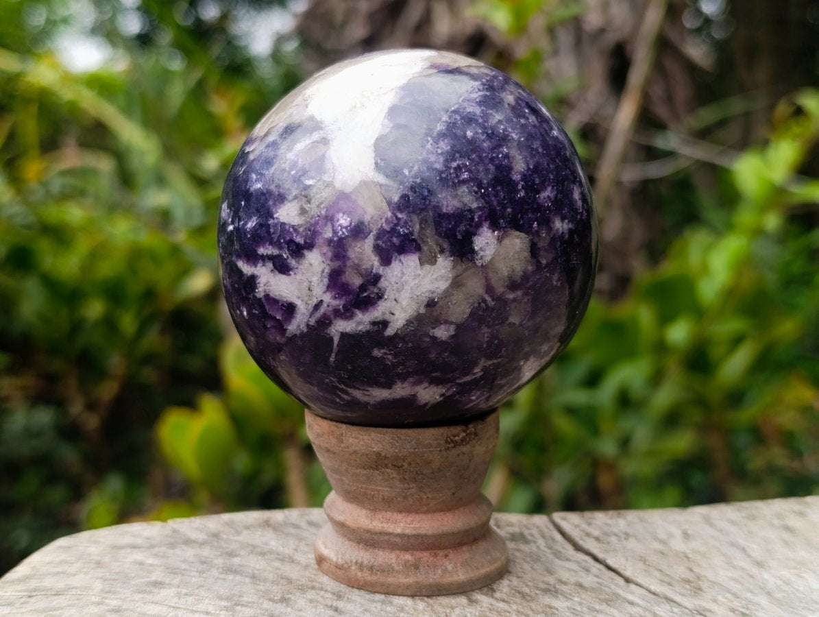 Polished Dark Purple with Silver Mica Silver Leaf Lepidolite Sphere x 1 From Zimbabwe