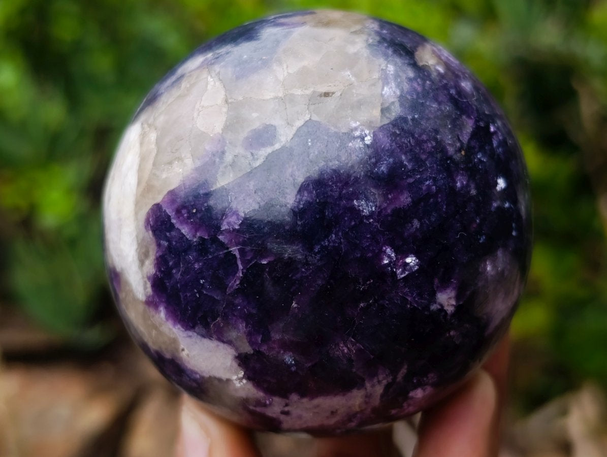 Polished Dark Purple with Silver Mica Silver Leaf Lepidolite Sphere x 1 From Zimbabwe