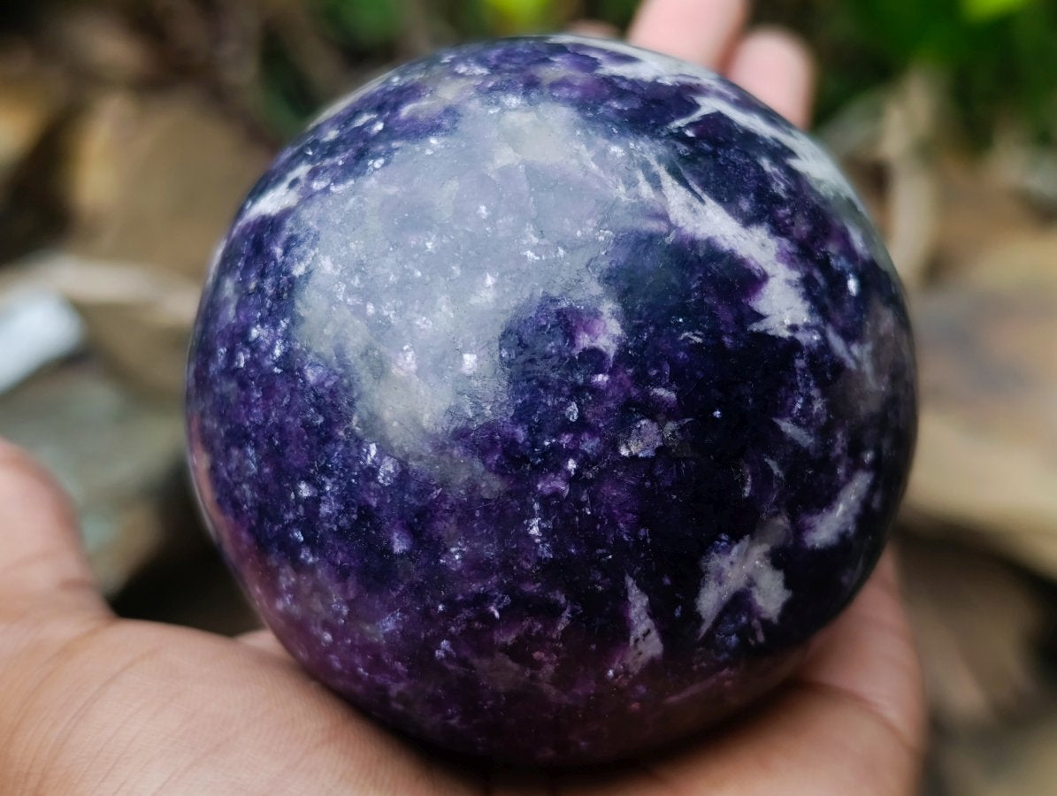 Polished Dark Purple with Silver Mica Silver Leaf Lepidolite Sphere x 1 From Zimbabwe