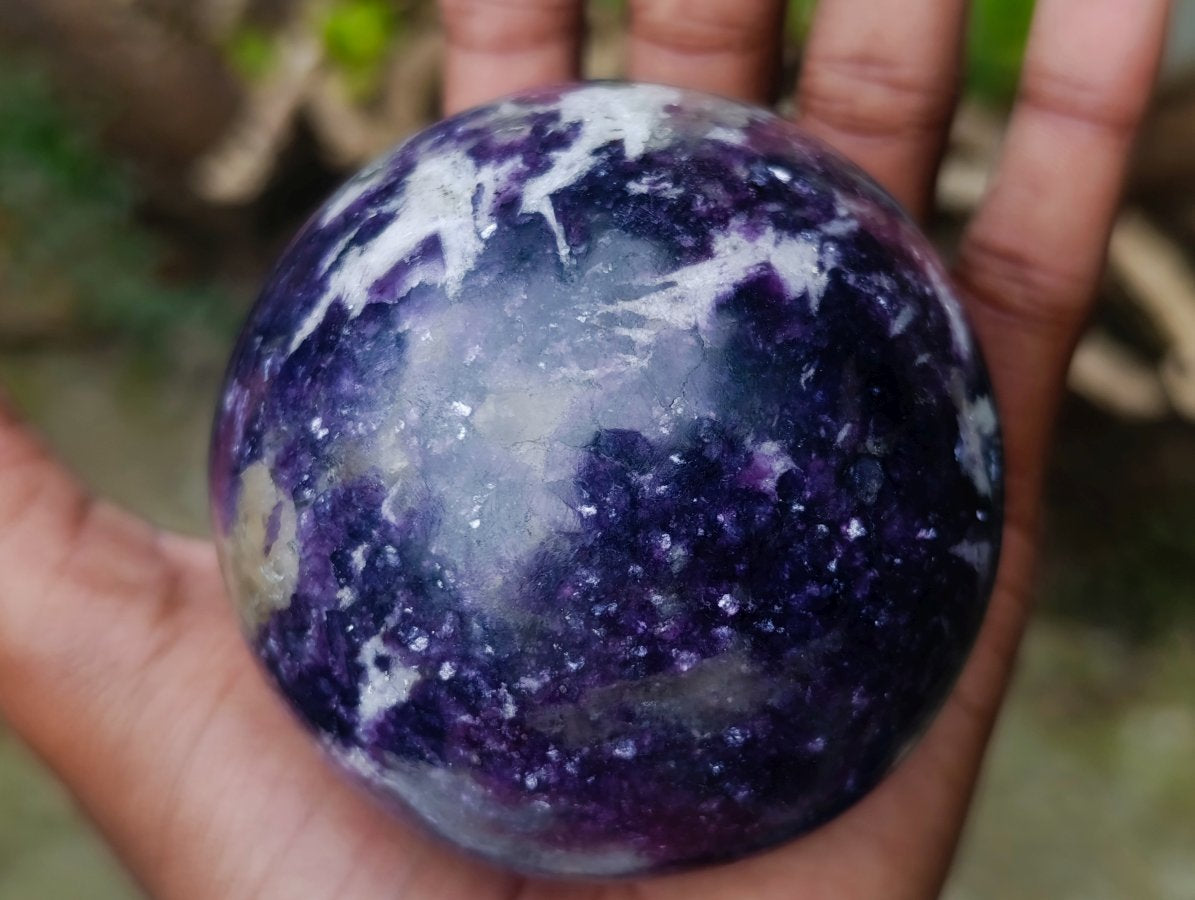 Polished Dark Purple with Silver Mica Silver Leaf Lepidolite Sphere x 1 From Zimbabwe