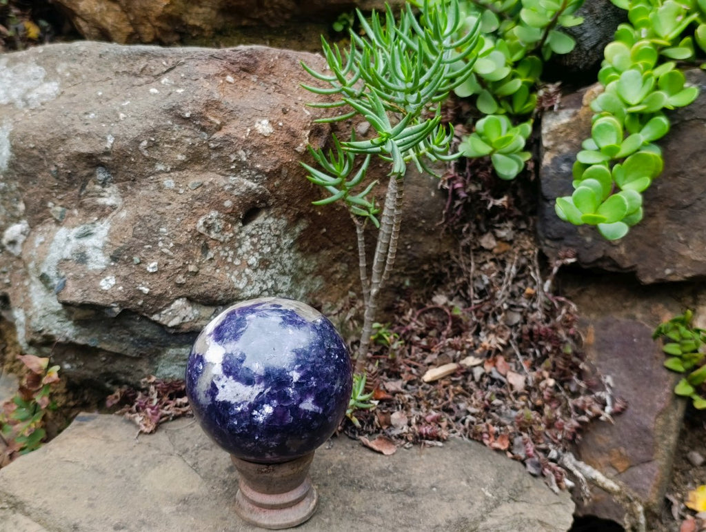 Polished Dark Purple with Silver Mica Silver Leaf Lepidolite Sphere x 1 From Zimbabwe
