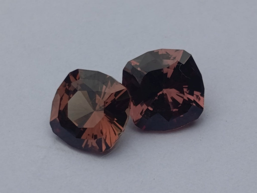 Polished Pair of Bronze Tourmaline Faceted Stones with an Excellent Cushion Cut x 1 From Karibib, Namibia