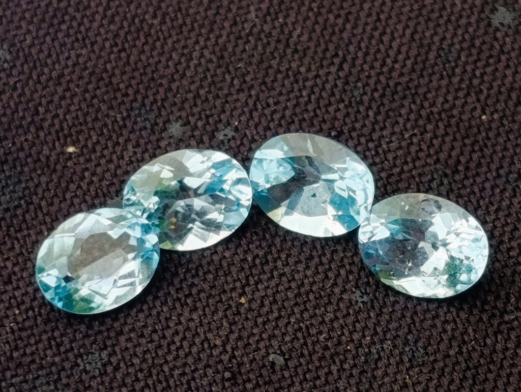 Polished Set of 4 Sky Blue Topaz Faceted Stones x 1 From Switzerland