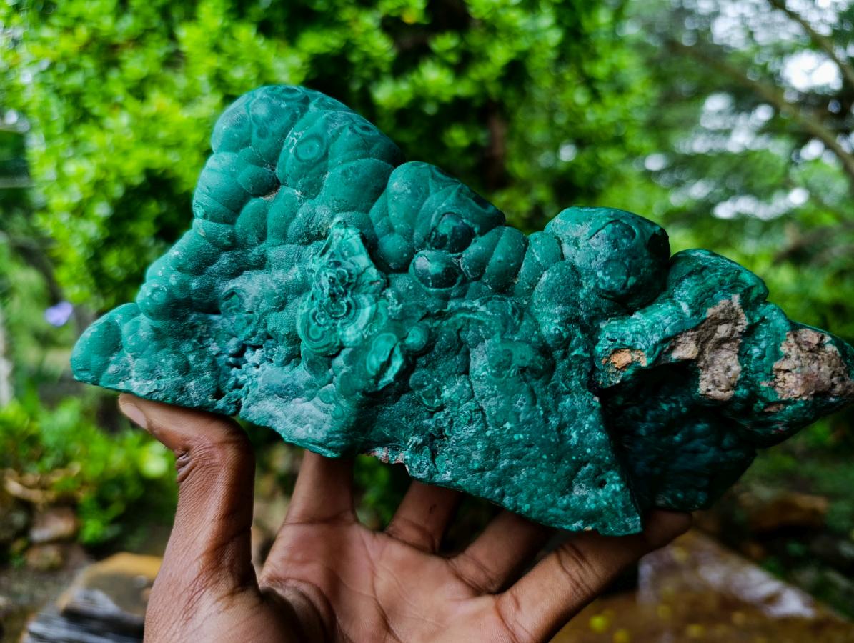 Polished and Natural Unique Matte Polished Botryoidal Malachite Standing Display Specimen x 1 From Kolwezi, Congo