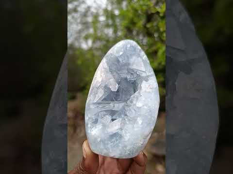 Polished and Natural Blue Celestite Geode Standing Display Piece x 1 From Sakoany Madagascar