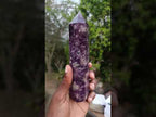 Polished Deep Purple Lepidolite Display Crystal with Smokey Quartz x 1 From Madagascar