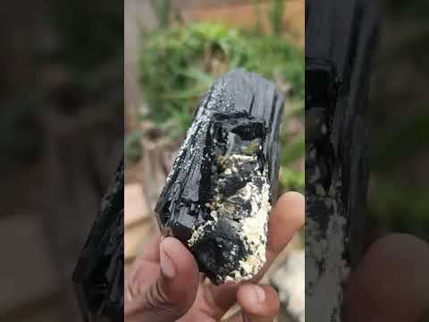 Natural Large Double Terminated Schorl Black Tourmaline Crystal with Feldspar x 1 From Erongo, Namibia