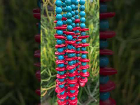 Hand Made Rare Turquoise and Red Coral Four-Tier Necklace x 1 From Mexico