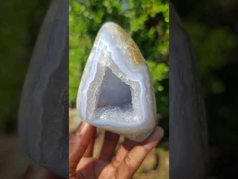 Polished and Natural Standing Blue Lace Agate Geode Display Piece x 1 From Nsanje, Malawi