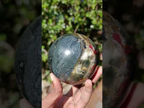 Polished Medium Size Bloodstone Sphere with Pyrite x 1 From Swaziland