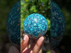Polished Chrysocolla, Azurite and Malachite Conglomerate Sphere with a Wooden Stand x 1 From Congo (Copy)
