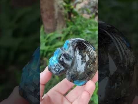 Hand Made Blue Flash Labradorite Skull Sculpture x 1 From Tulear, Madagascar
