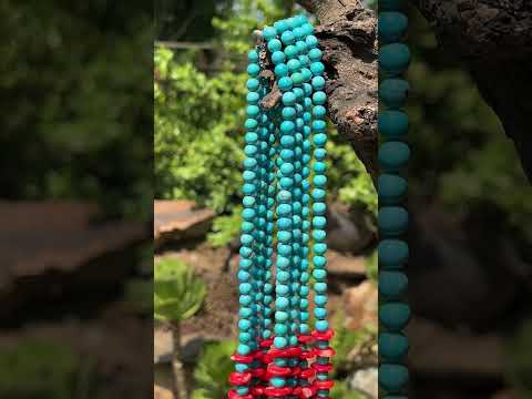 Hand Made Red Bamboo Coral and Turquoise Necklace x 1 From Mexico