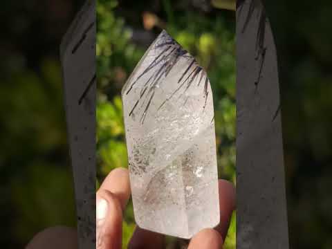 Polished Clear Quartz Crystal with Schorl Black Tourmaline Crystal Inclusions x 1 From Madagascar