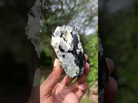 Natural Double Terminated Schorl Black Tourmaline Crystal with Hyalite Opal x 1 From Erongo, Namibia