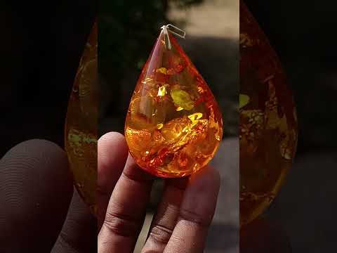Hand Made Outstandingly Bright Fossil Amber Pendant on an 14 Carat Gold Bezel x 1 From Poland