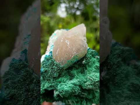 Natural Superb Dioptase and Fibrous Malachite Specimen with Dog Tooth Calcite Crystals x 1 From Mashamba East, Congo