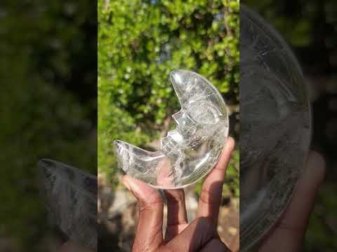 Polished Man on the Moon Rock Crystal Crescent Moon Carving x 1 From Madagascar