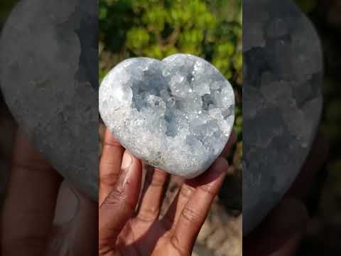 Polished and Natural Blue Celestite Heart x 1 From Sakoany Madagascar