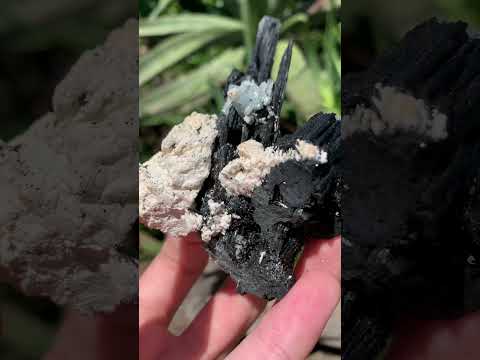 Natural Shiny Schorl Black Tourmaline With Aquamarine Crystal And Feldspar x 1 From Erongo, Namibia